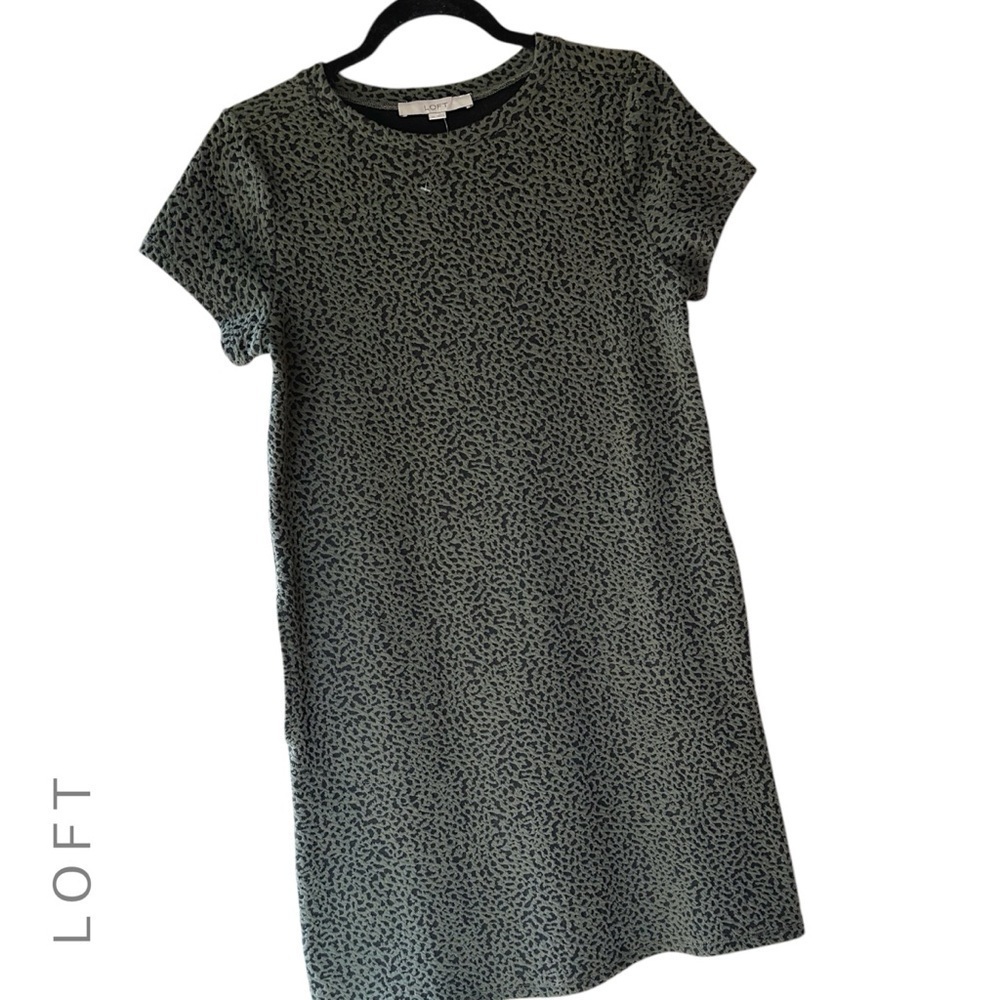 LOFT | NWOT | ANIMAL PRINT SHORT SLEEVE DRESS GREEN & BLACK LEOPARD | EXTRA SM